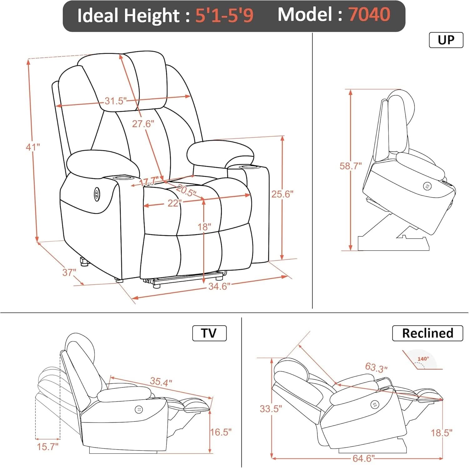 Electric Power Lift Recliner Chair Dark Brown Massage