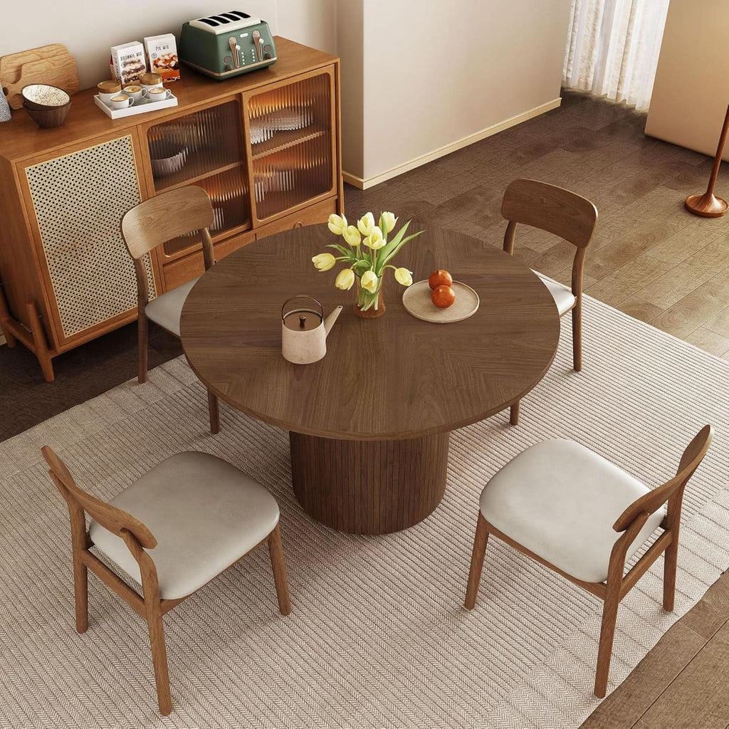 Round Dining Table For 4 Walnut 47 Inch Modern Farmhouse