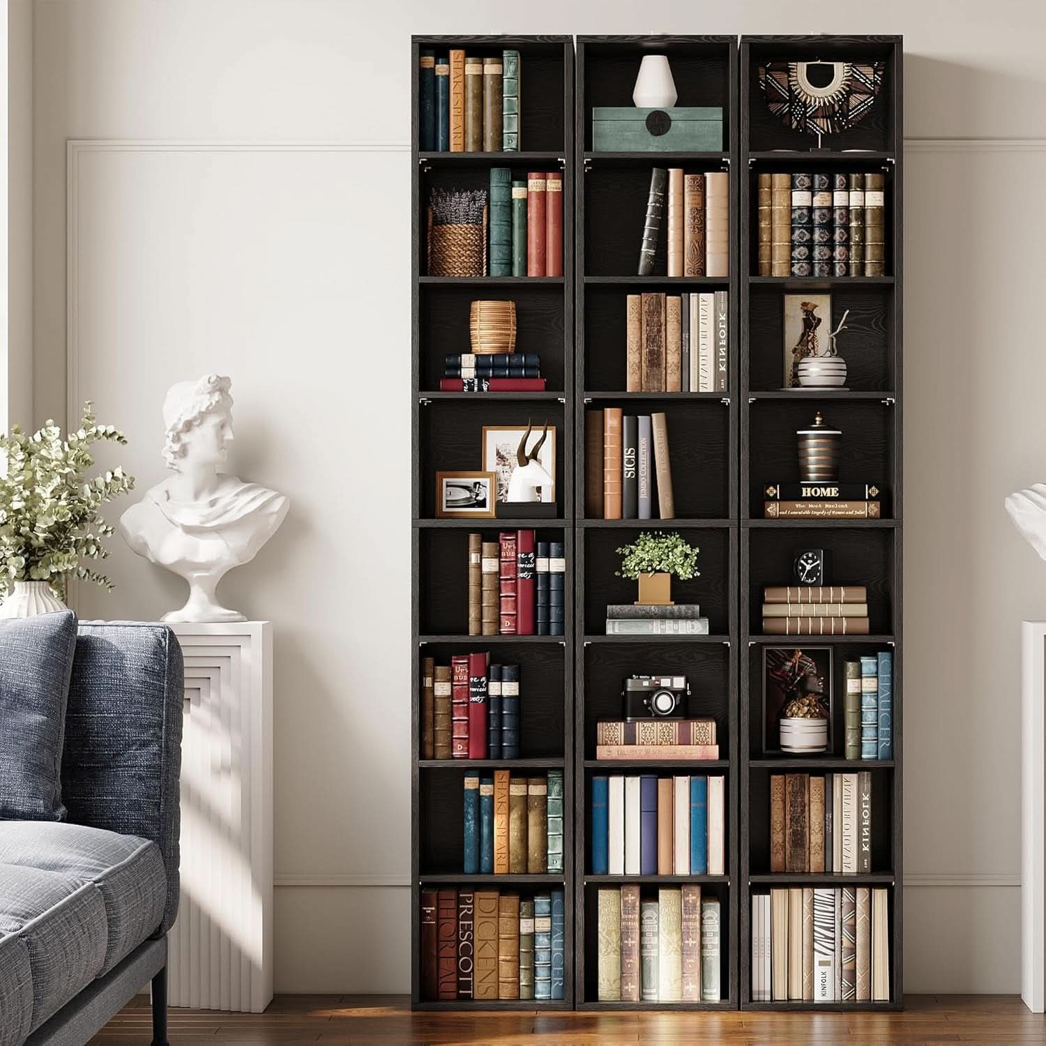 Tall Narrow Bookshelf 8 Tiers Vintage Black Corner Bookcase
