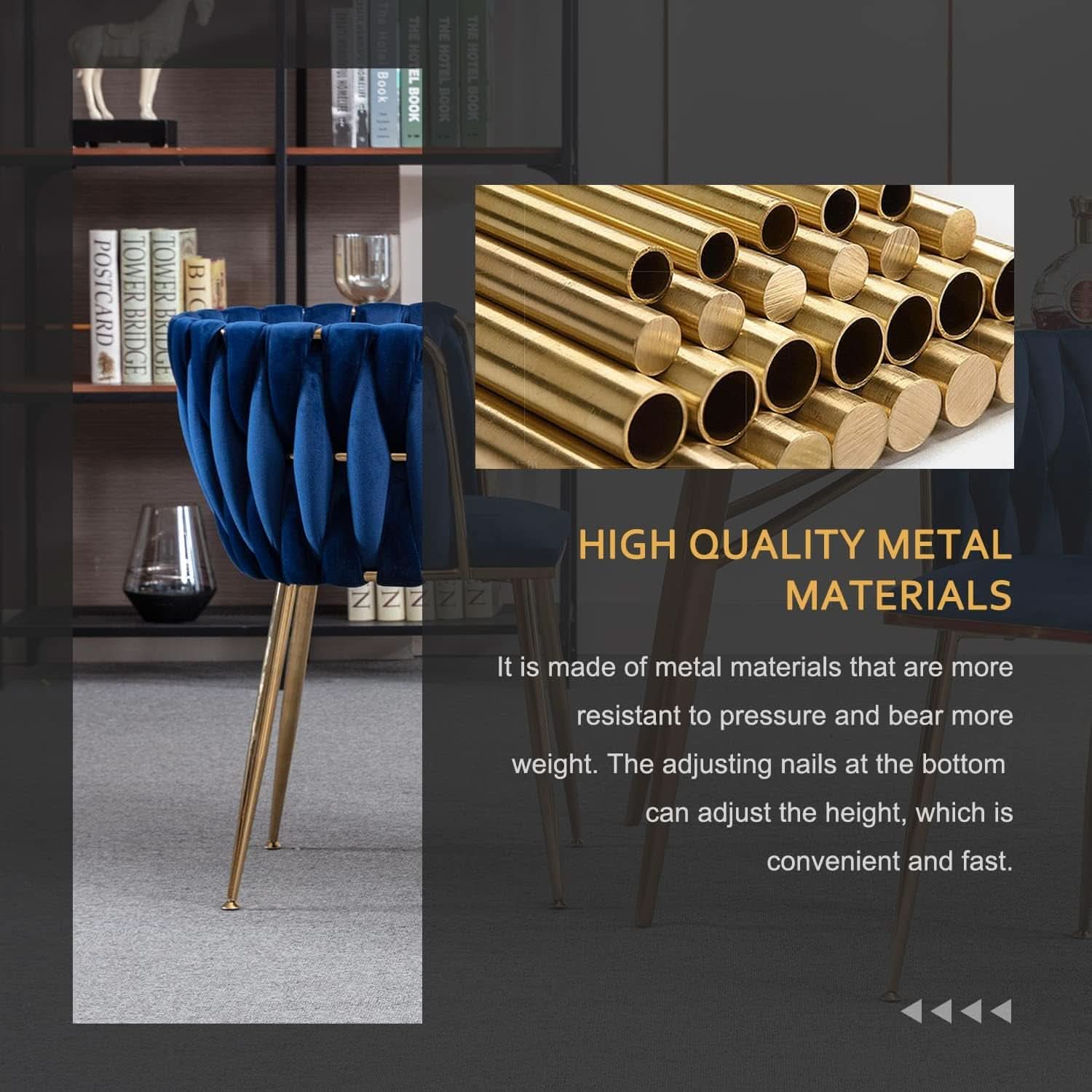Blue Velvet Modern Dining Chairs Set Of 4 With Gold Legs