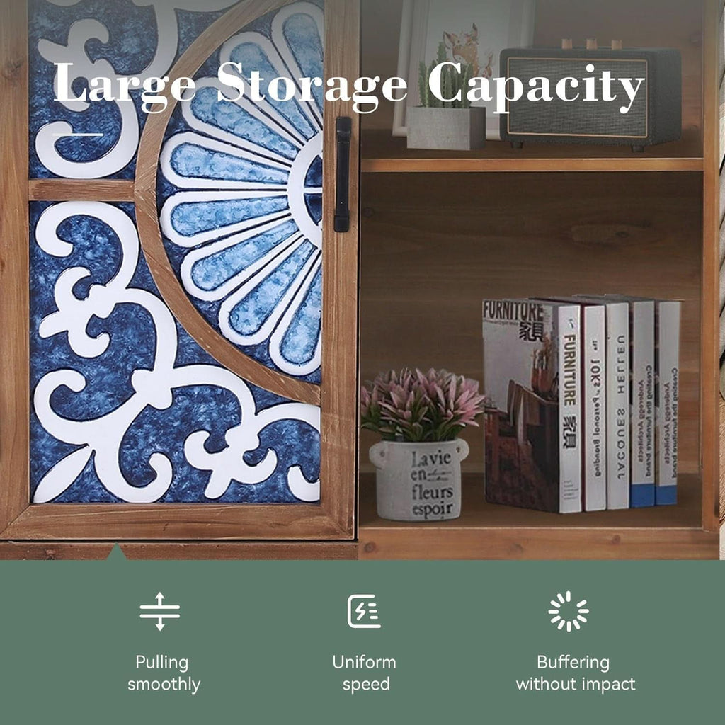 Blue Porcelain Front Accent Storage Cabinet With 2 Doors