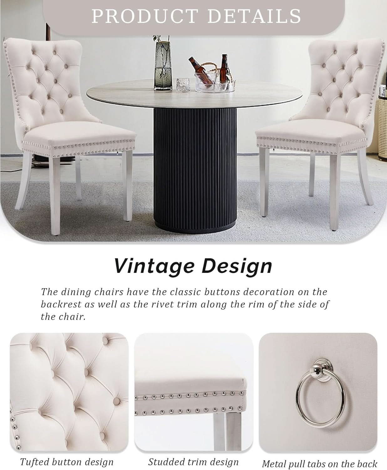 Velvet Dining Chairs Set Of 2 Beige Tufted Upholstered