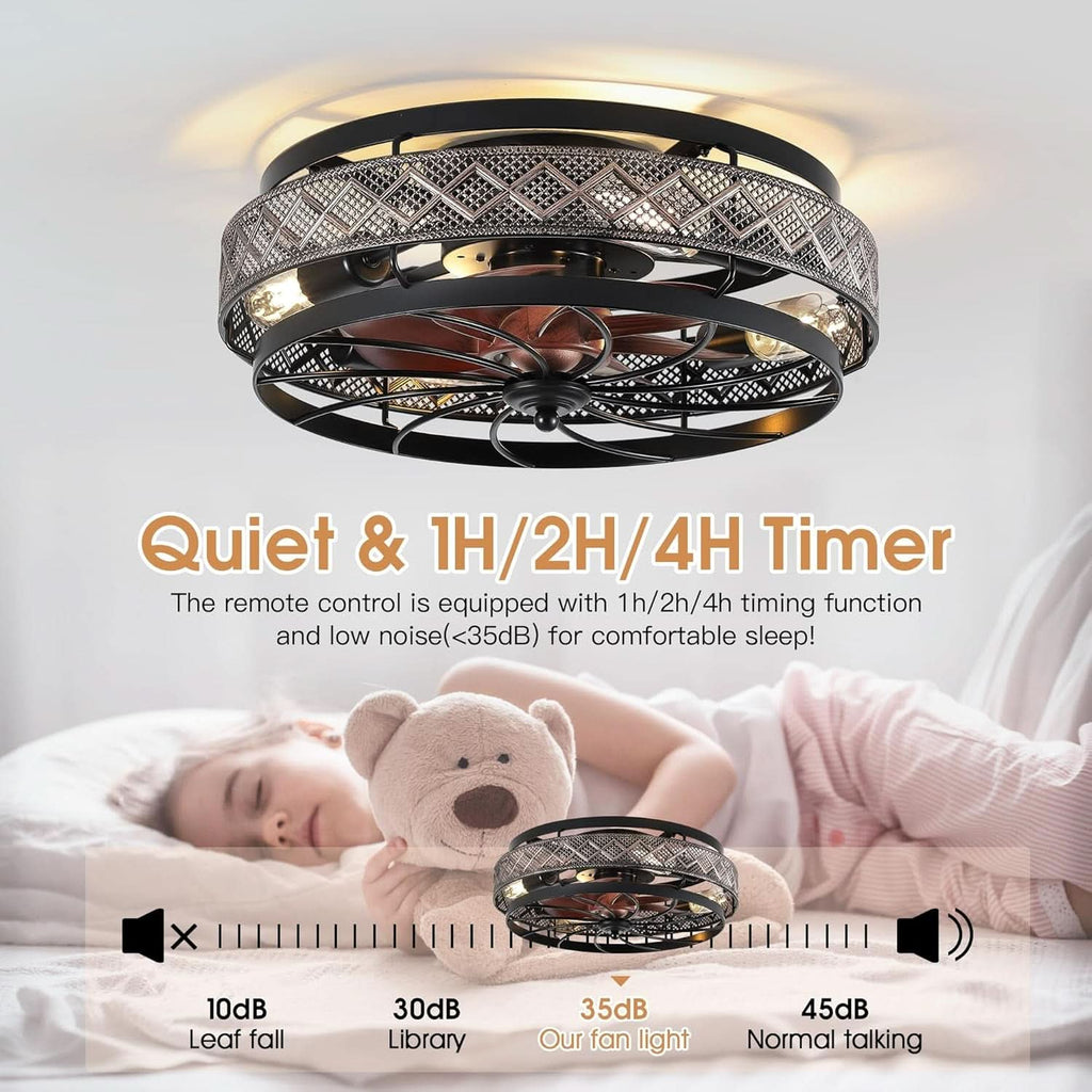 18 Inch Industrial Caged Ceiling Fan With Light Remote