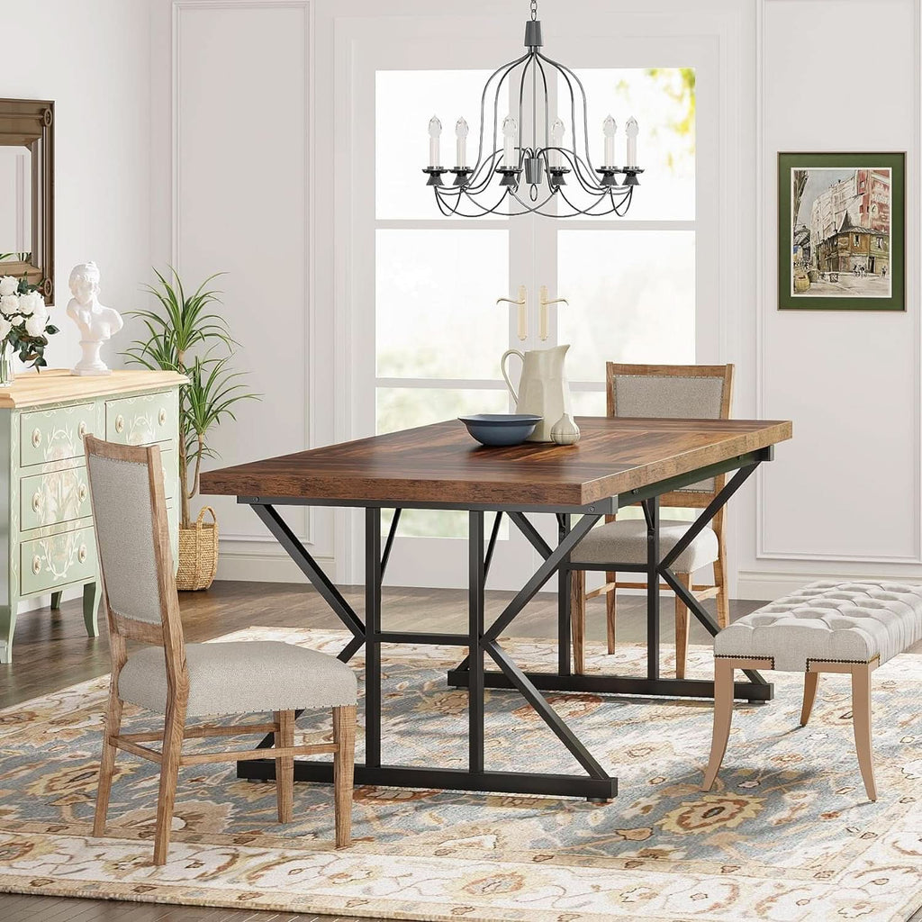 Farmhouse 70.8 Inch Wood Dining Table With Metal Legs
