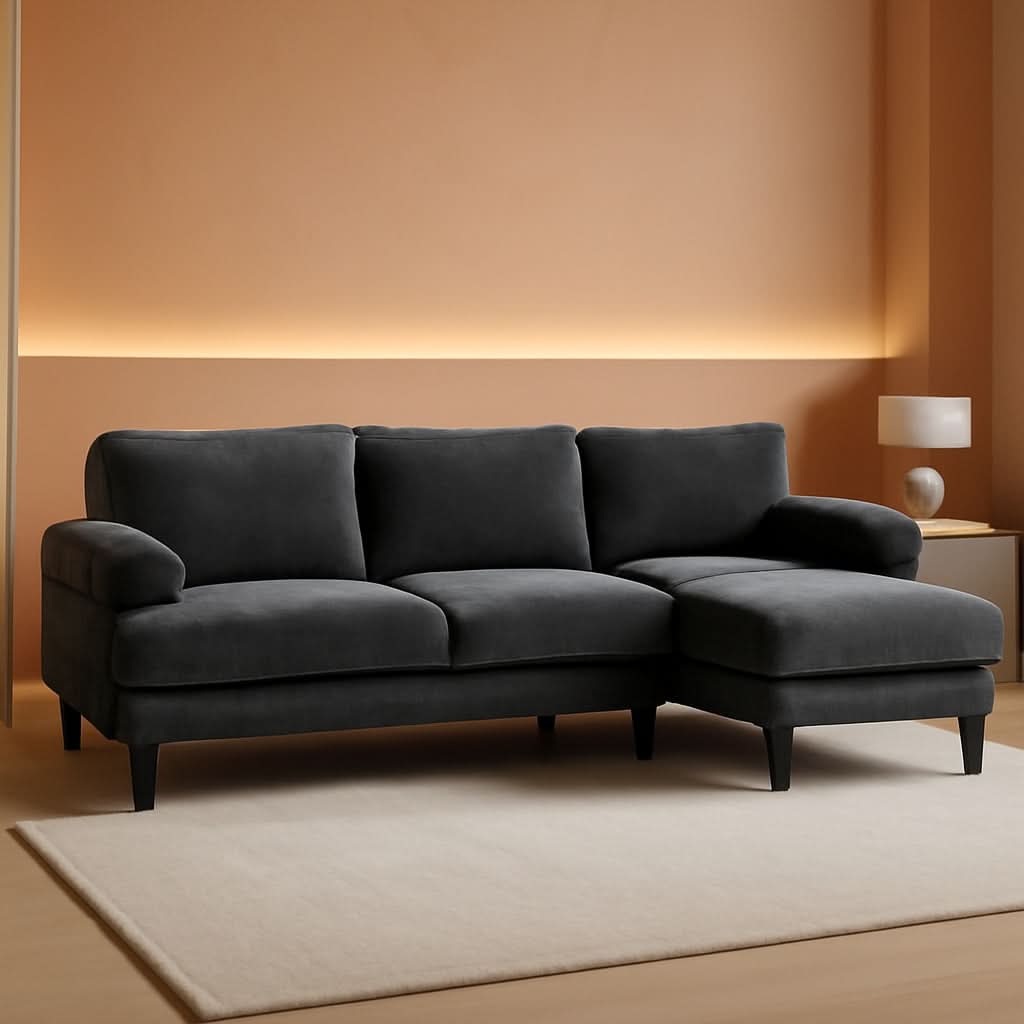 Black U-Shaped Sectional Sofa with Double Chaise