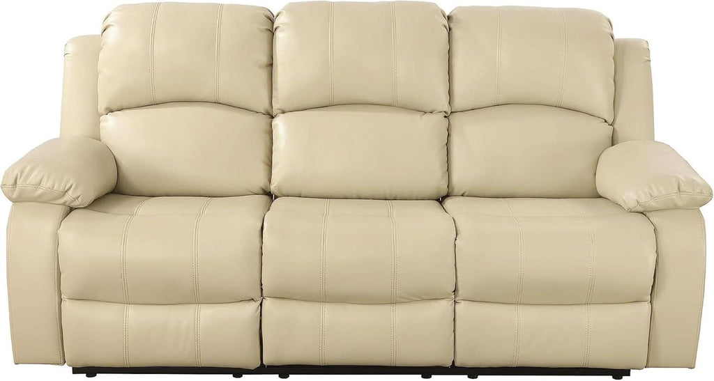 Beige 3 Seater Manual Reclining Sofa With Cup Holders
