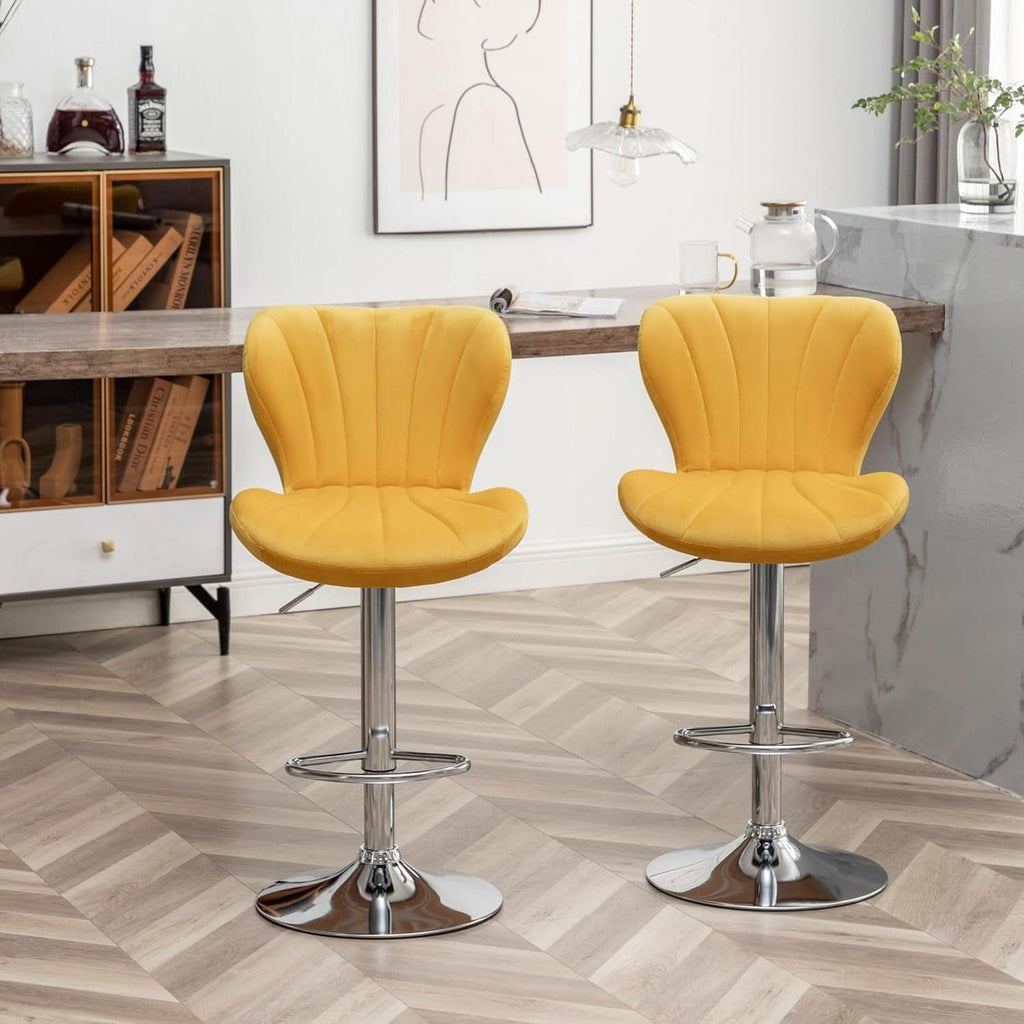 Yellow Adjustable Swivel Bar Stools Set Of 2 For Kitchen