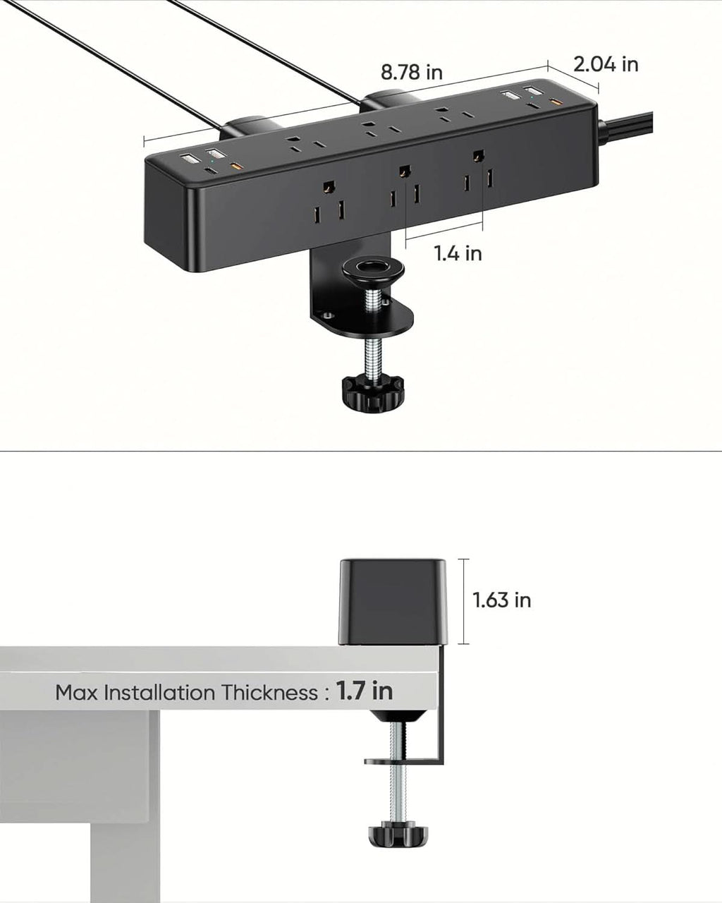 Desk Clamp Power Strip With 17-in-1 Hub And 40W Fast Charge