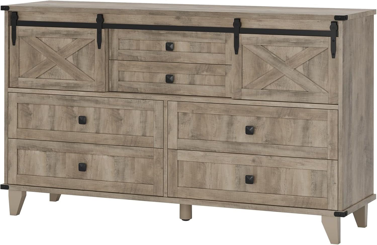 Six Drawer Dresser Rustic Oakwood Sliding BarnDoor