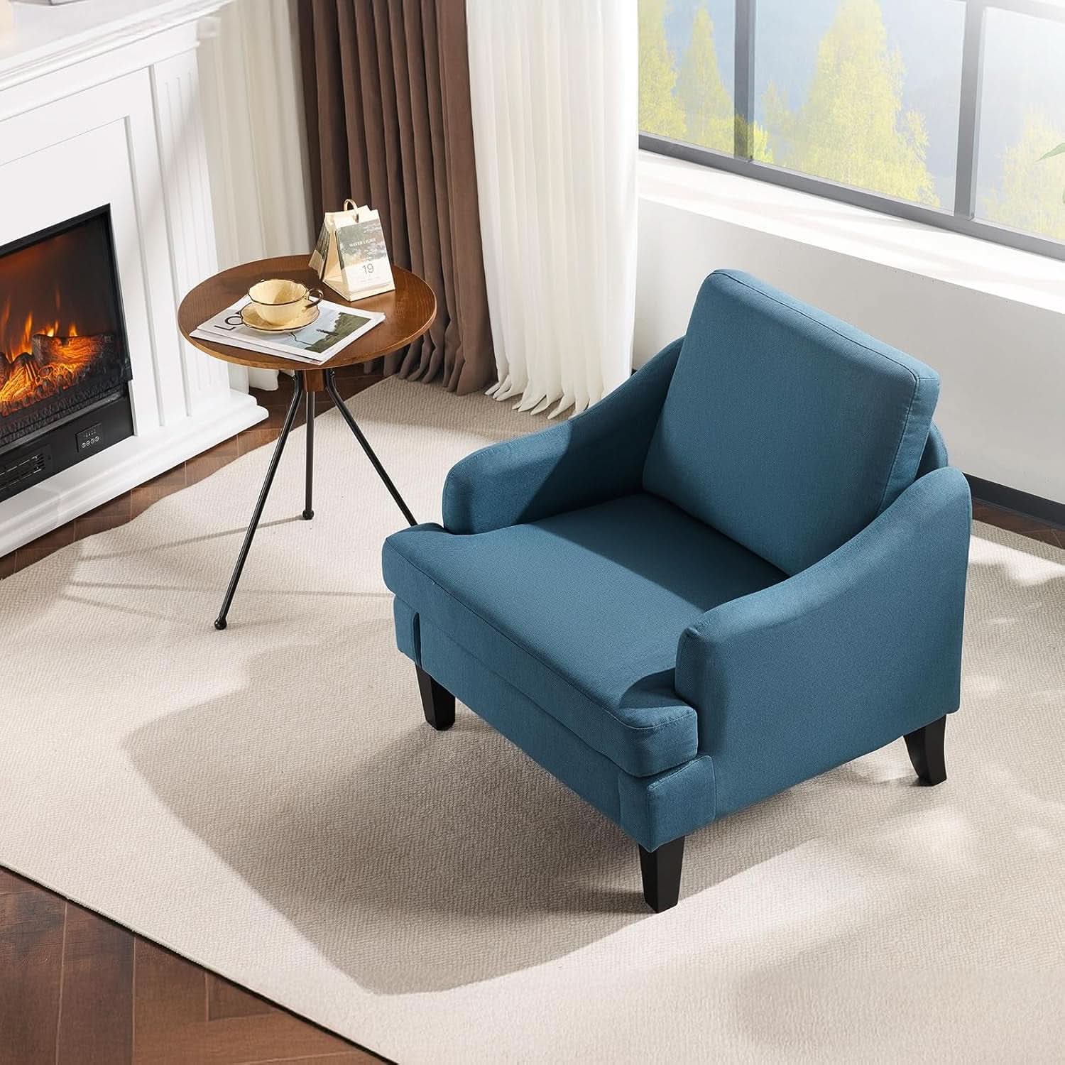 Navy Blue Linen Upholstered Accent Chair Modernist Design