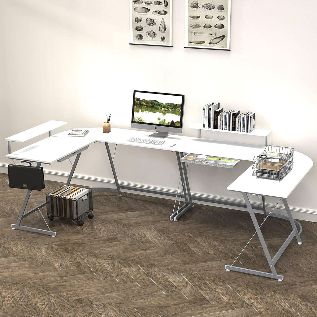 Vista L Shape Desk With Removable Monitor Stand White