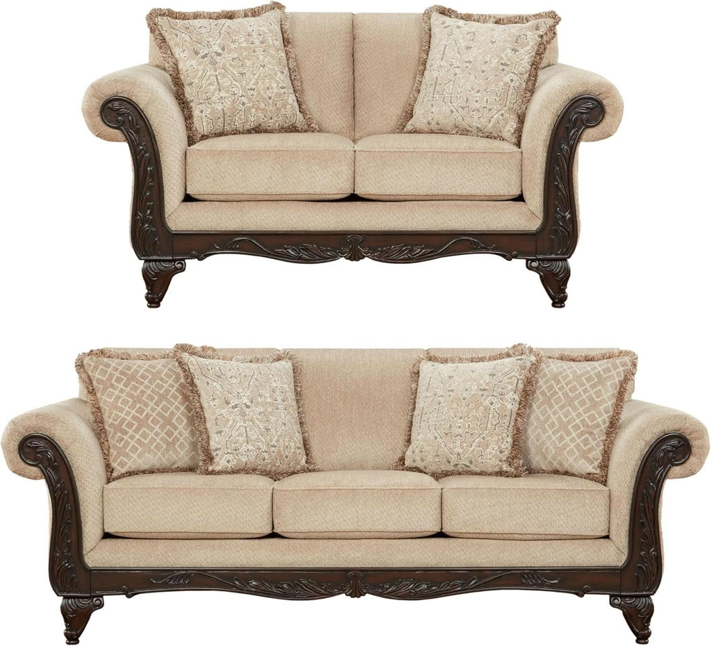 2 Piece Living Room Set Sofa and Loveseat in Beige Wheat