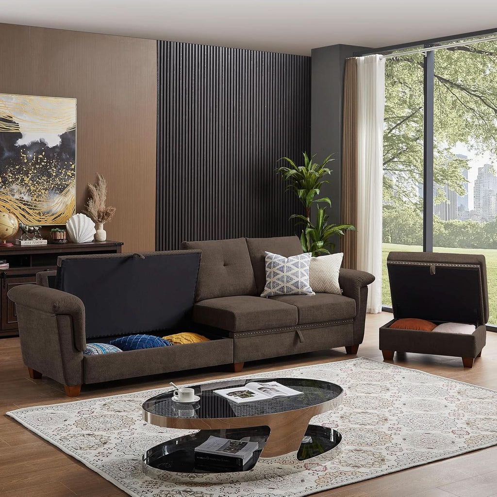 110-Inch Convertible Sectional Sofa with Storage