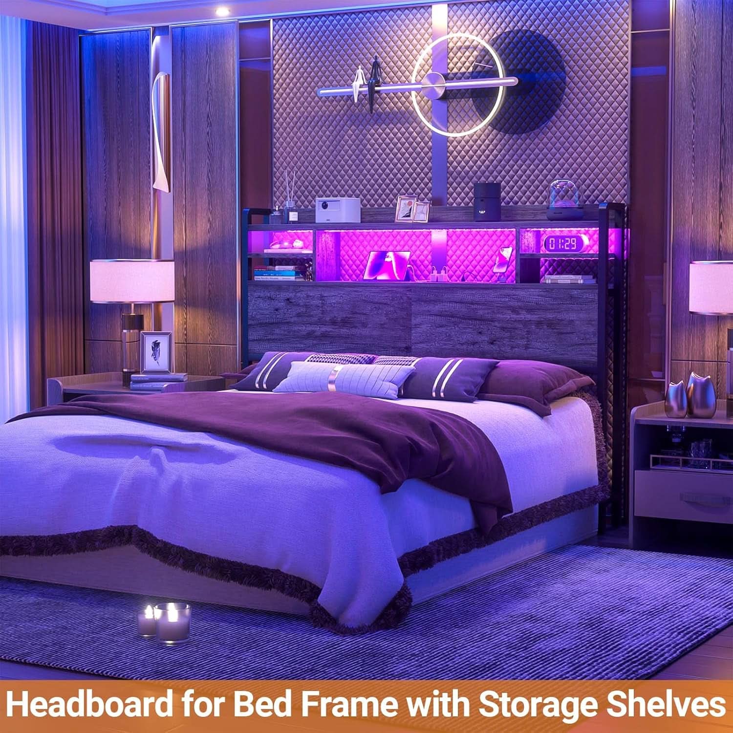 Modern Queen Size Headboard with Storage and USB Ports
