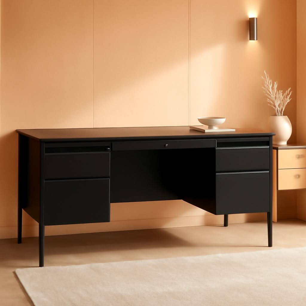 Fortress Series Walnut Top Teacher's Desk With Storage