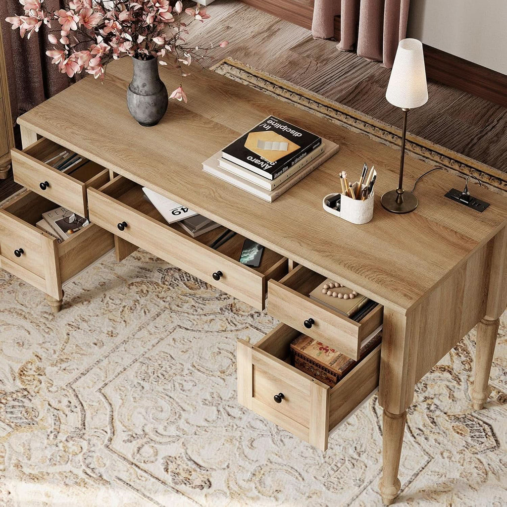 Oak Executive Workstation Set with Wireless Charging