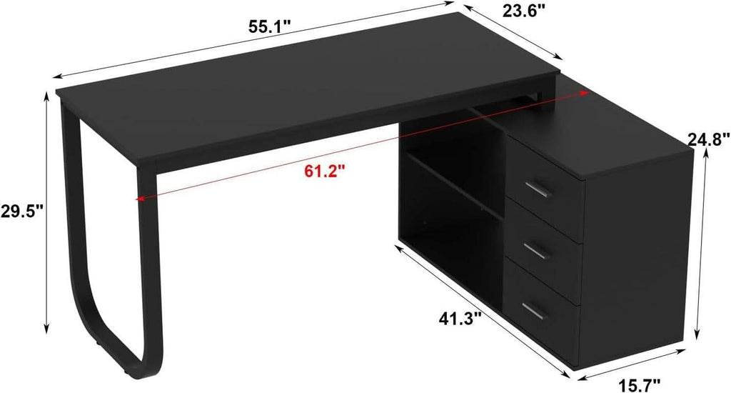 55-Inch L-Shaped Computer Desk with Storage Cabinet
