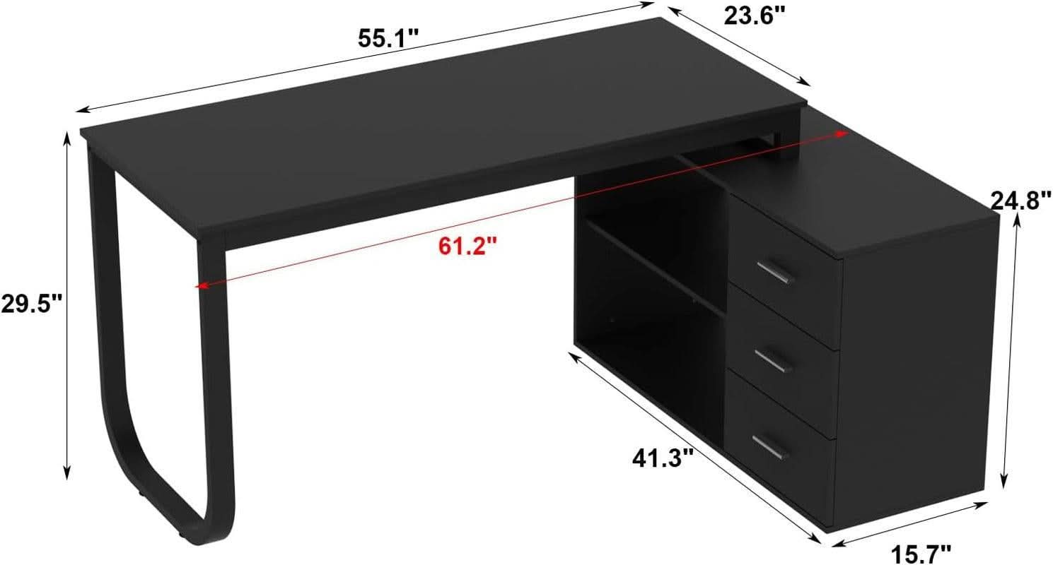 55-Inch L-Shaped Computer Desk with Storage Cabinet