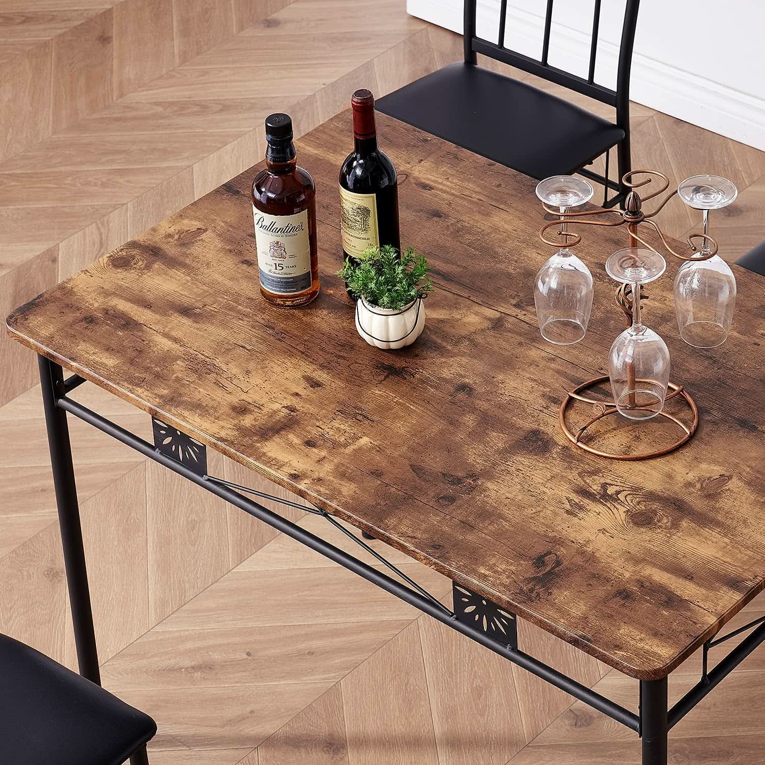 Dining Table Set For 4 With Wood Top Table And Stowable Chairs In Retro Brown