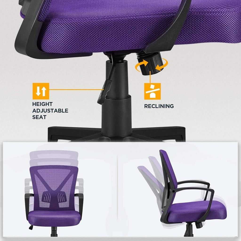 Ergonomic Purple Mesh Office Desk Chair With Lumbar Support
