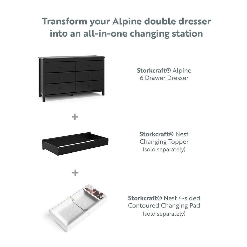 Alpine 6 Drawer Dresser Black GREENGUARD Gold Certified Nursery Furniture