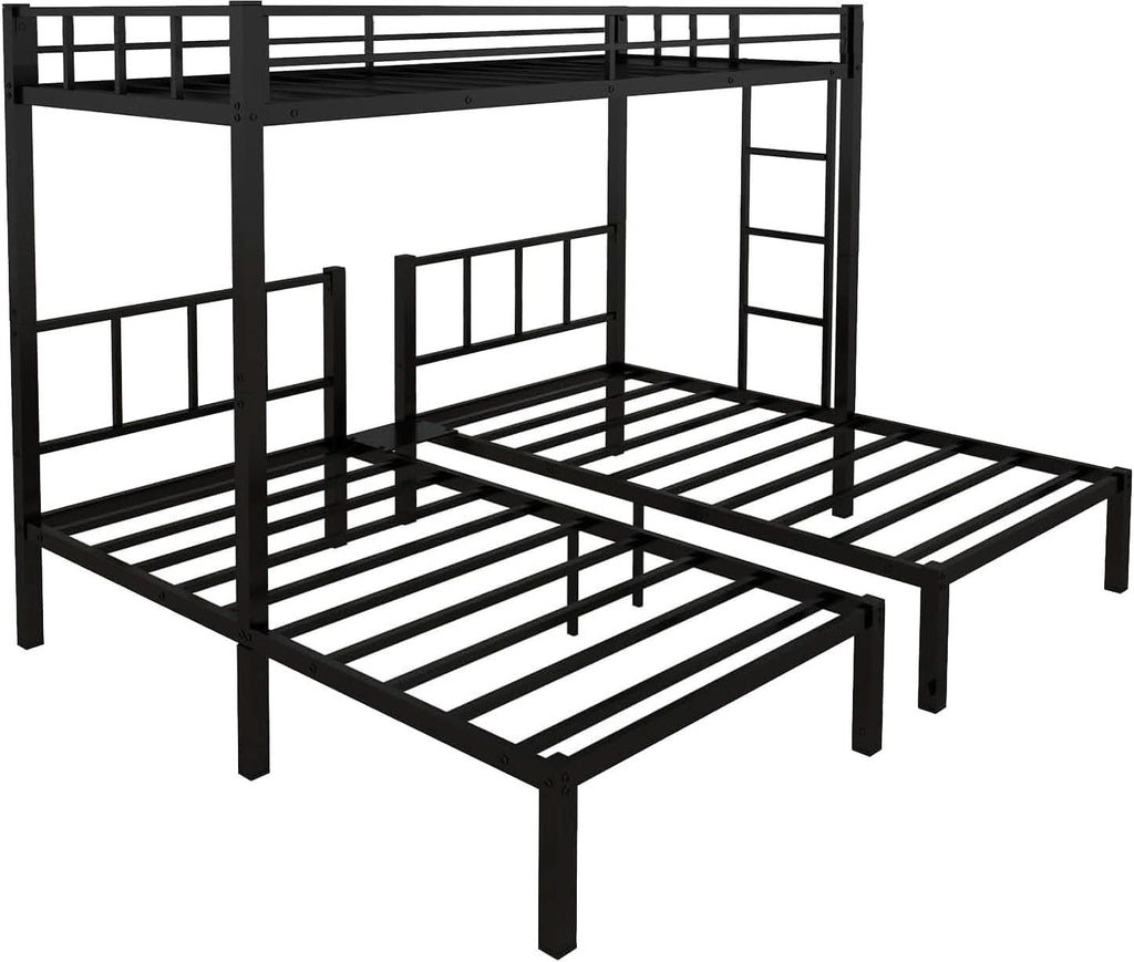 Triple Bunk Bed For 3 With Guardrails And Integrated Ladder