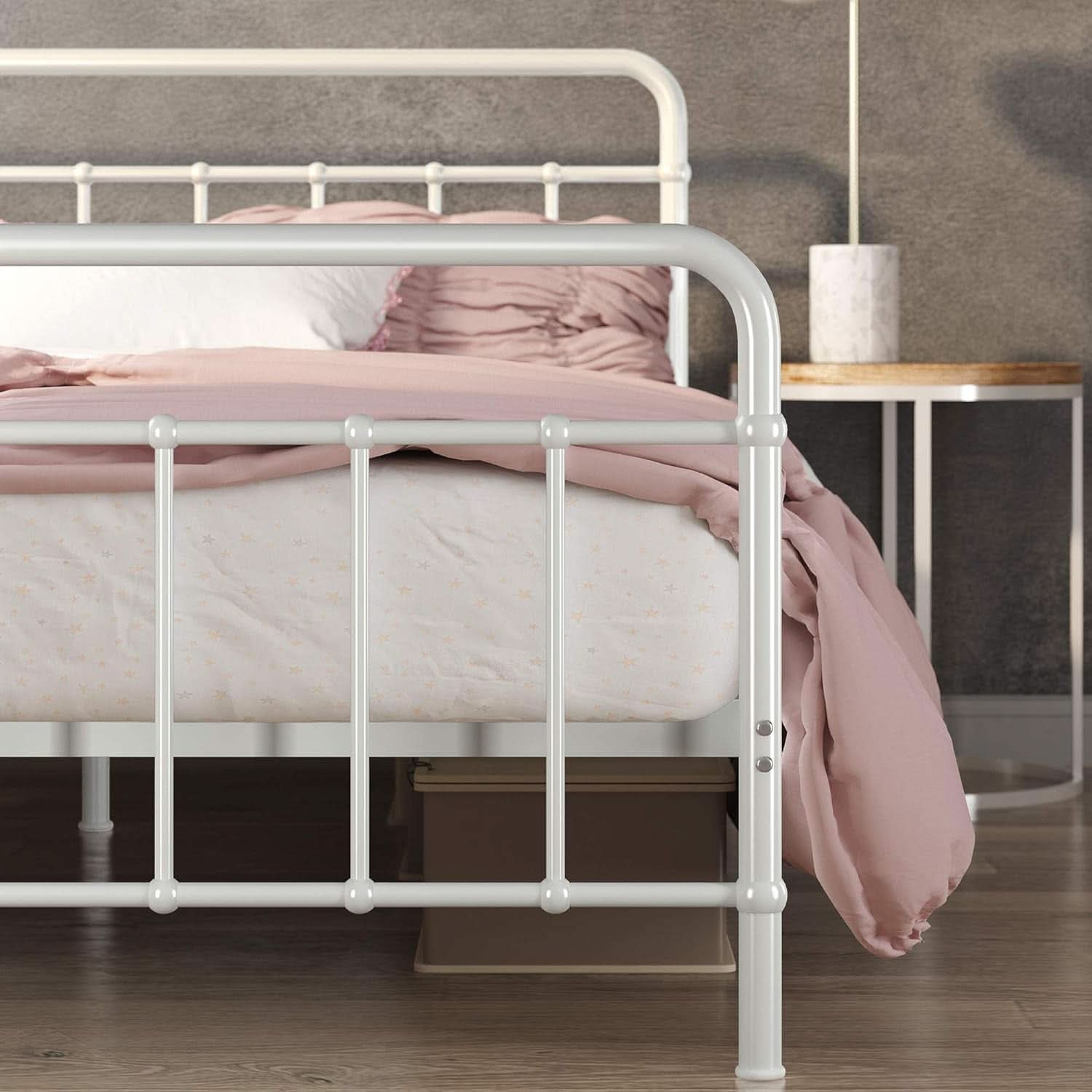 White Full Panel Metal Bed Frame Industrial Strength