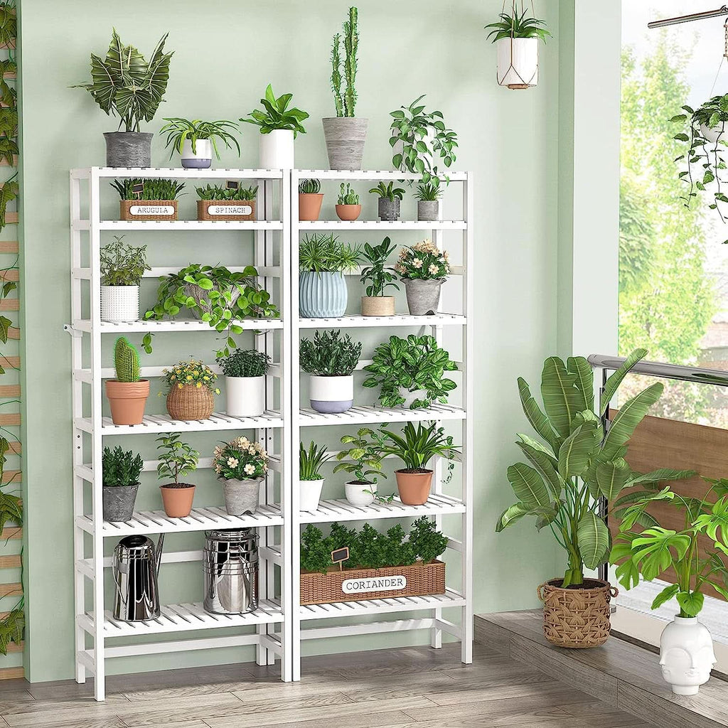Adjustable 6 Tier Bamboo Bookshelf For Living Room Office Storage