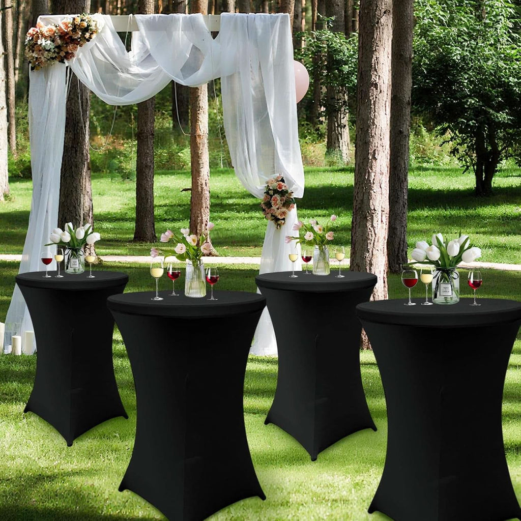 32-Inch Round Folding High Top Cocktail Tables with Black Spandex Covers, Set of 2