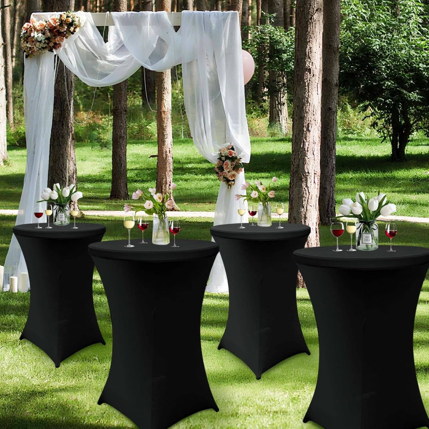 32-Inch Round Folding High Top Cocktail Tables with Black Spandex Covers, Set of 2