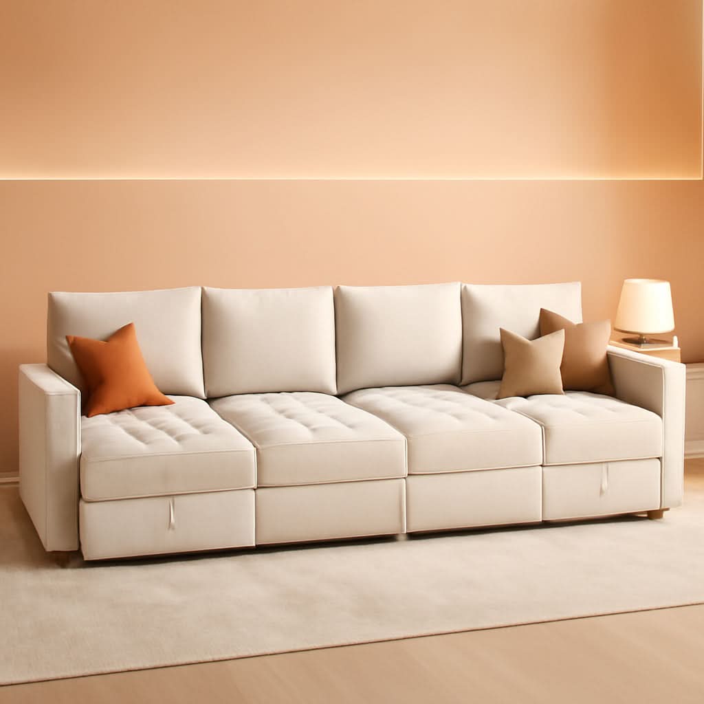 Beige Modular Sleeper Sectional Sofa with Storage