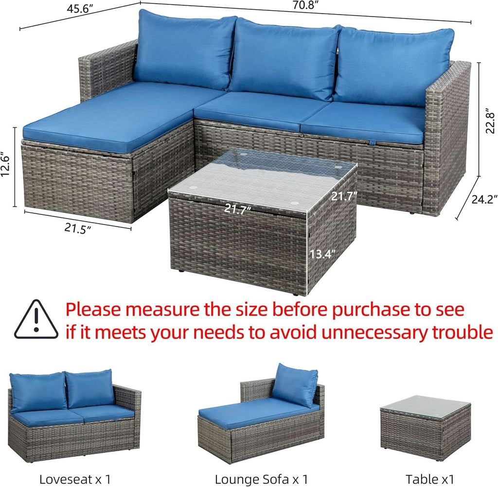 3-Piece Outdoor Wicker Sofa Set with Glass Table