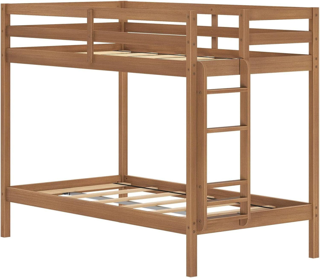 Engineered Wood Twin Over Twin Bunk Bed With Ladder Oak Finish