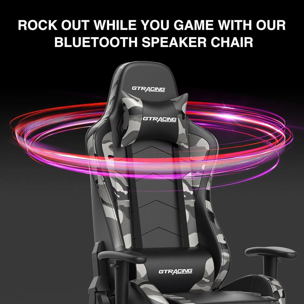 Gaming Chair With Bluetooth Speakers And Footrest Blue
