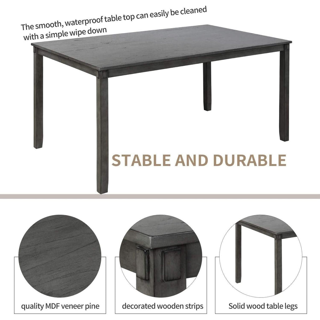 Grey Wooden Rectangular Dining Table Set Of 6 For Home
