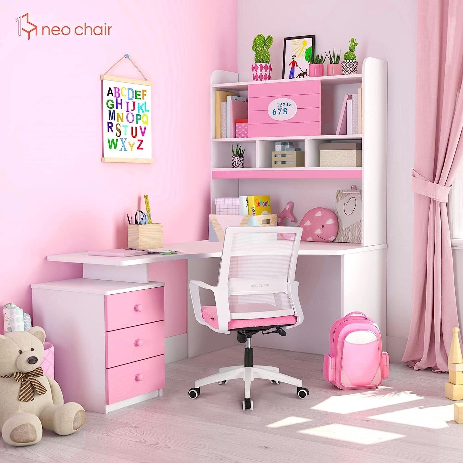 Pink Home Office Swivel Chair With Adjustable Height