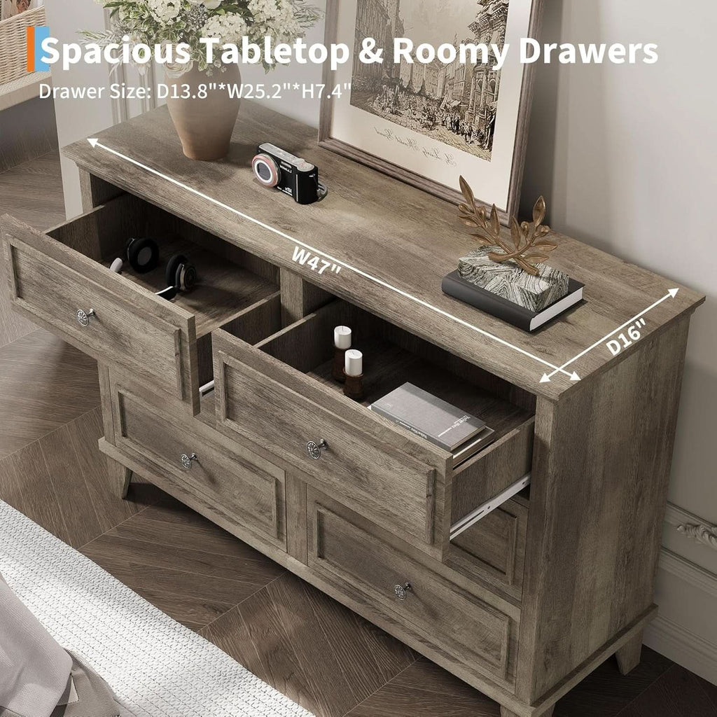 Grey Substantial Six Drawers Dresser With Hardware
