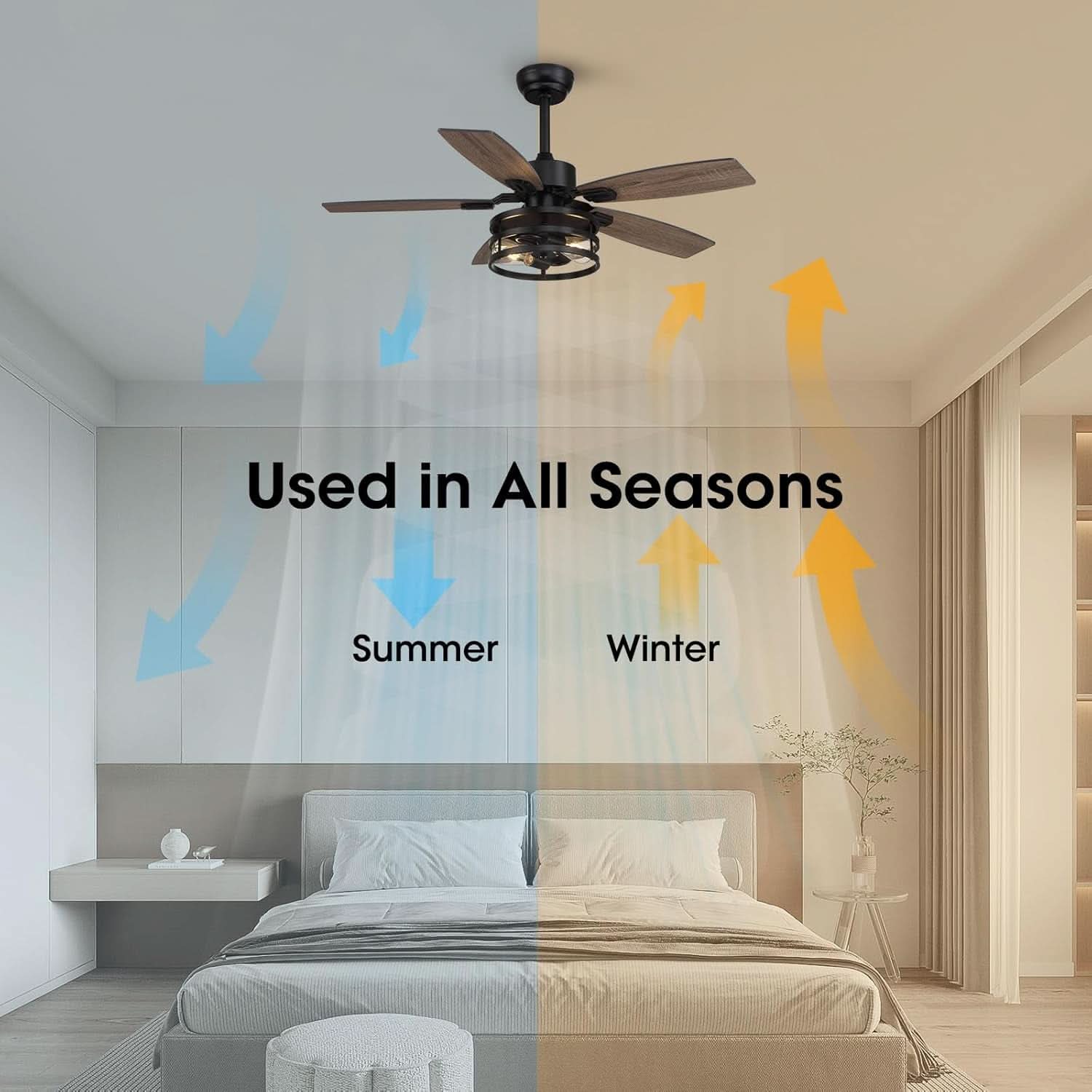 42 Inch Caged Ceiling Fan With Remote Control For Indoor And Outdoor