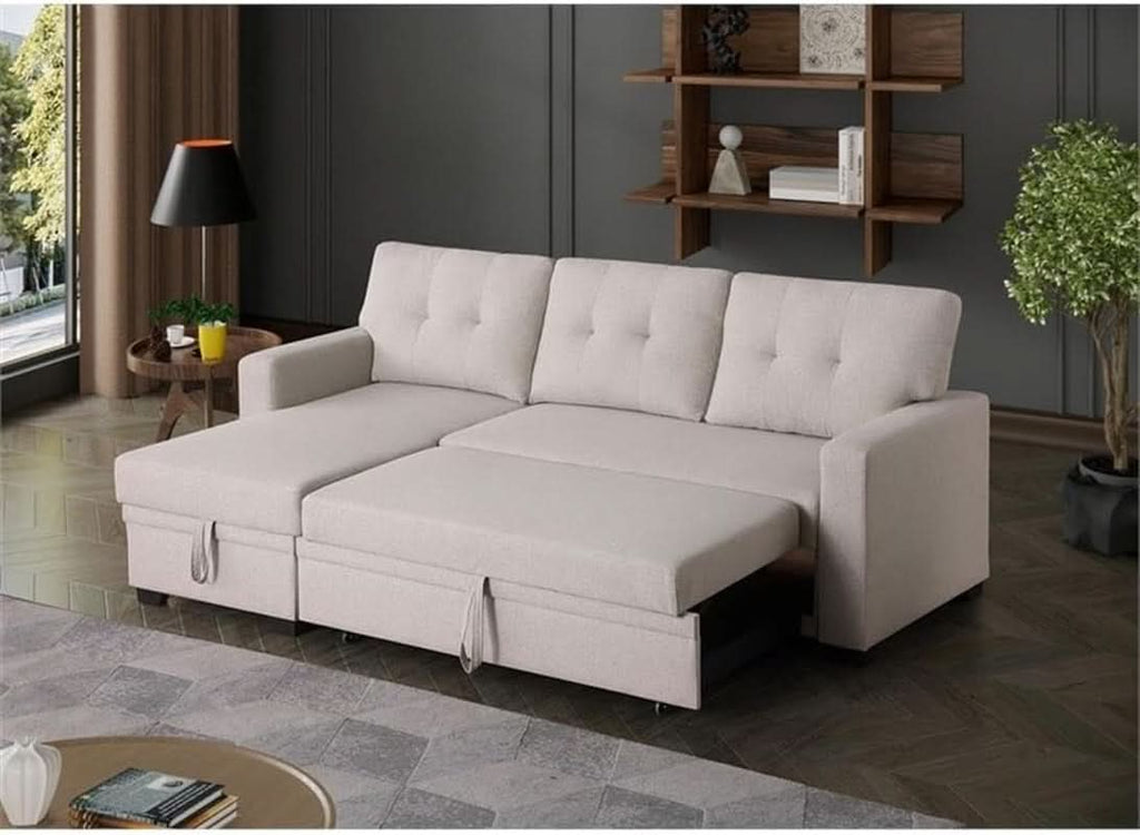 Beige L-Shaped Convertible Sleeper Sectional
