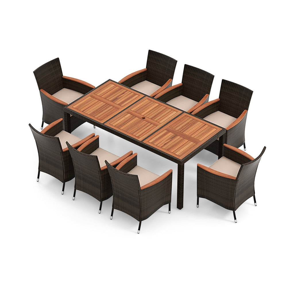10 Piece Outdoor Dining Set with 15 Feet Double-Sided Twin Patio Umbrella