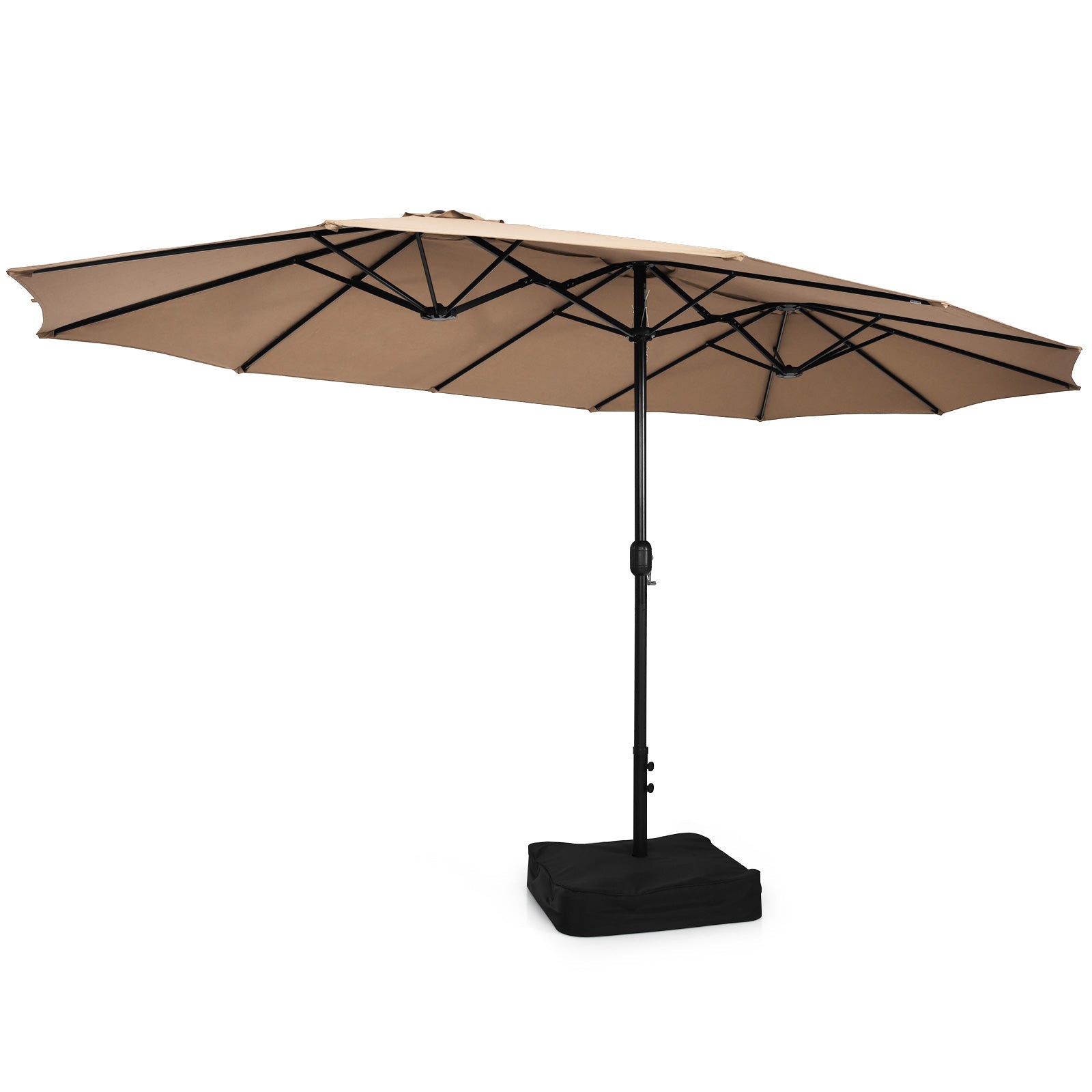 10 Piece Outdoor Dining Set with 15 Feet Double-Sided Twin Patio Umbrella