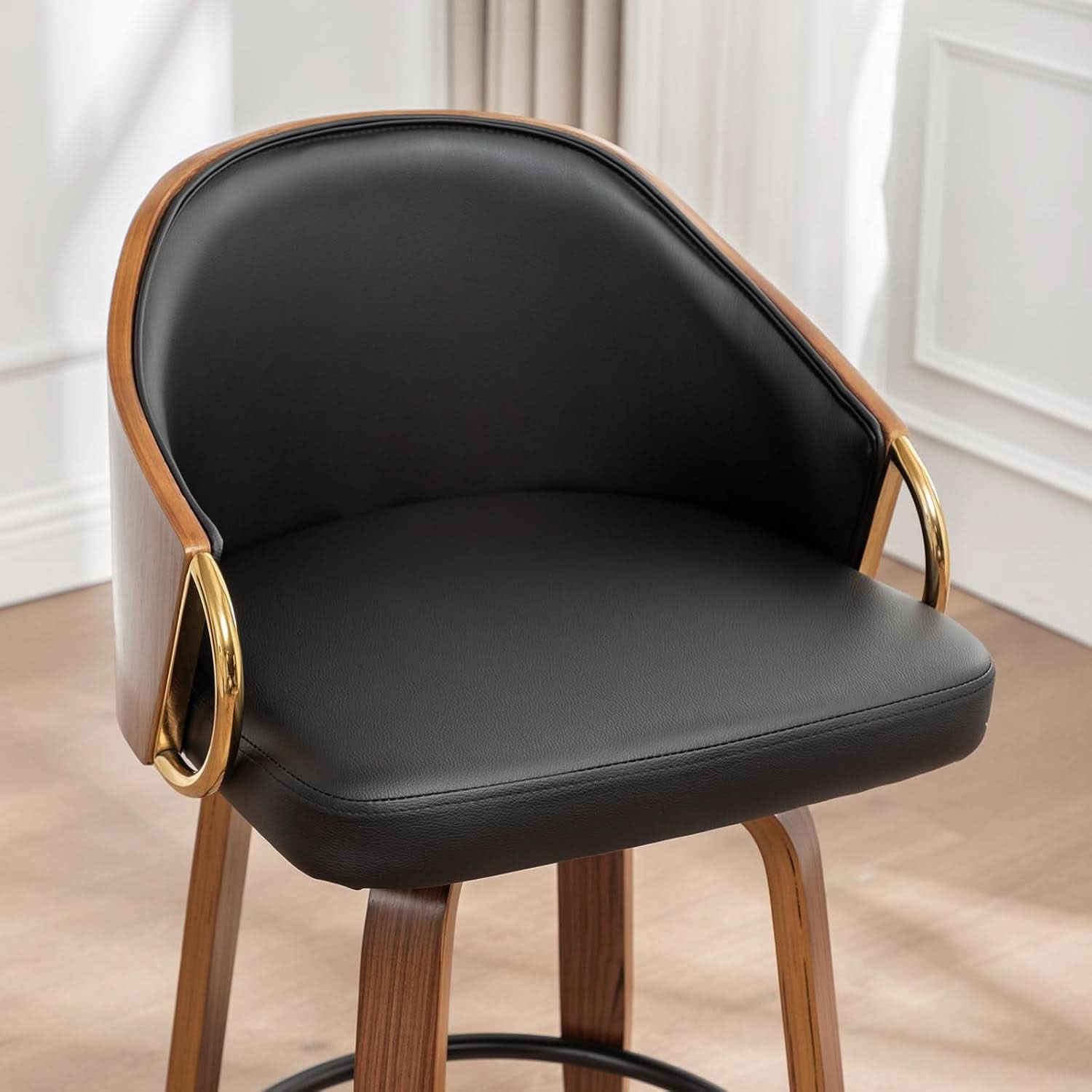 26 Inch Swivel Barstools Set of Two Black Leather