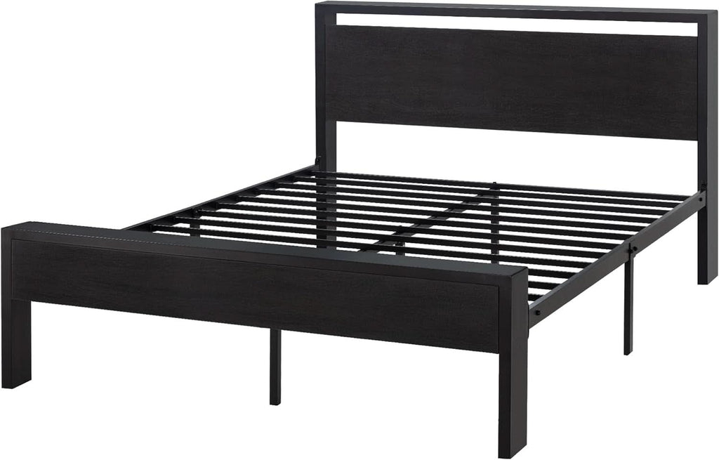 Queen Metal Platform Bed Frame With Storage Black Oak