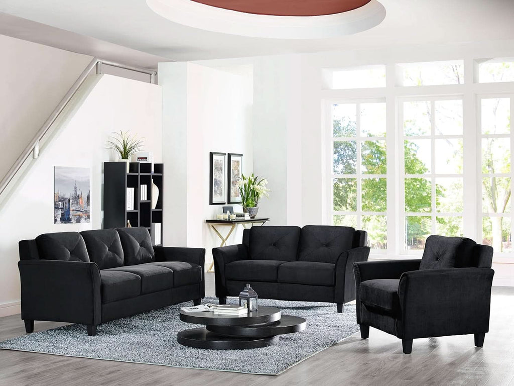 57 Inch Black Loveseat With Tufted Back Stain Resistant