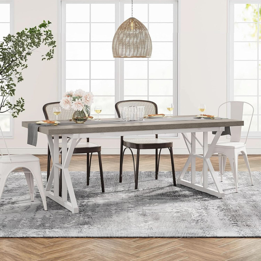 Farmhouse 6 Person Dining Table 70.8 Inch Grey Wood Table