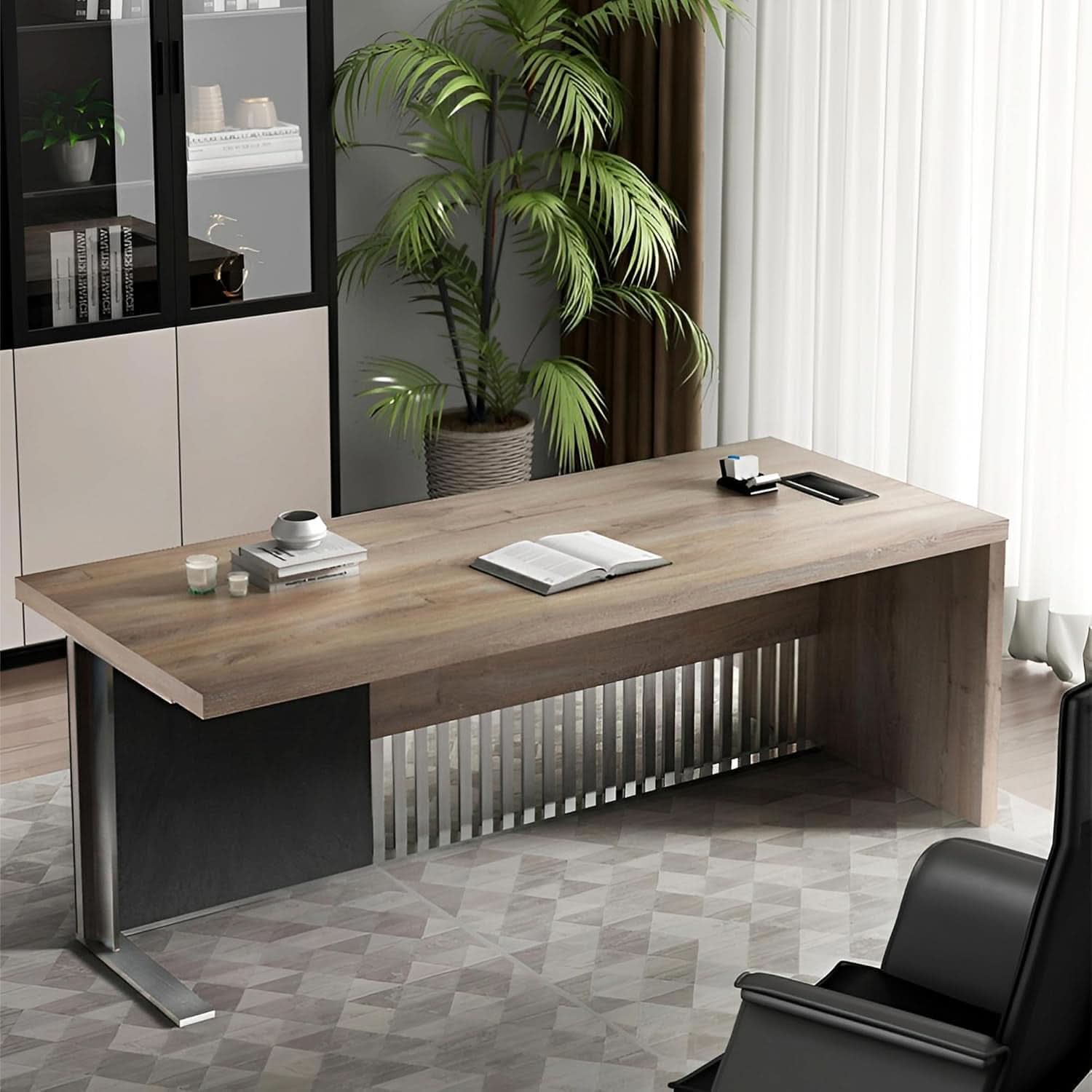 63-Inch Office Desk with Stainless Steel Frame