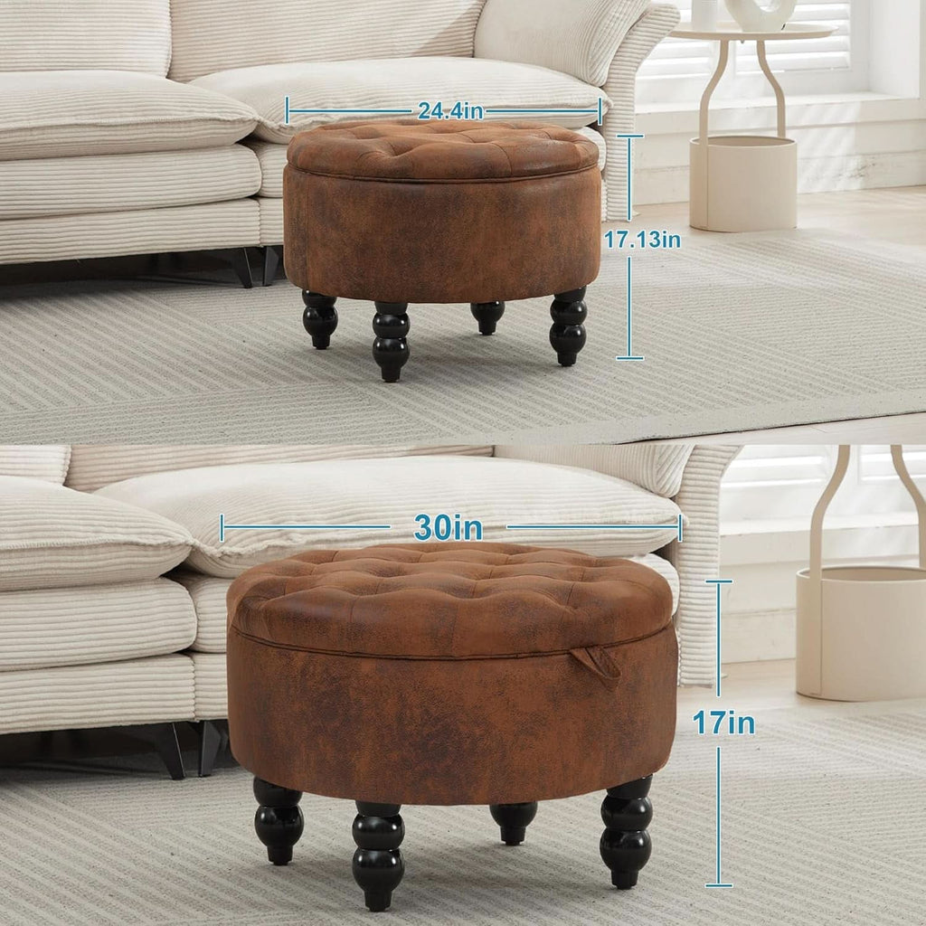 24 Inch Upholstered Storage Ottoman Featuring Tray