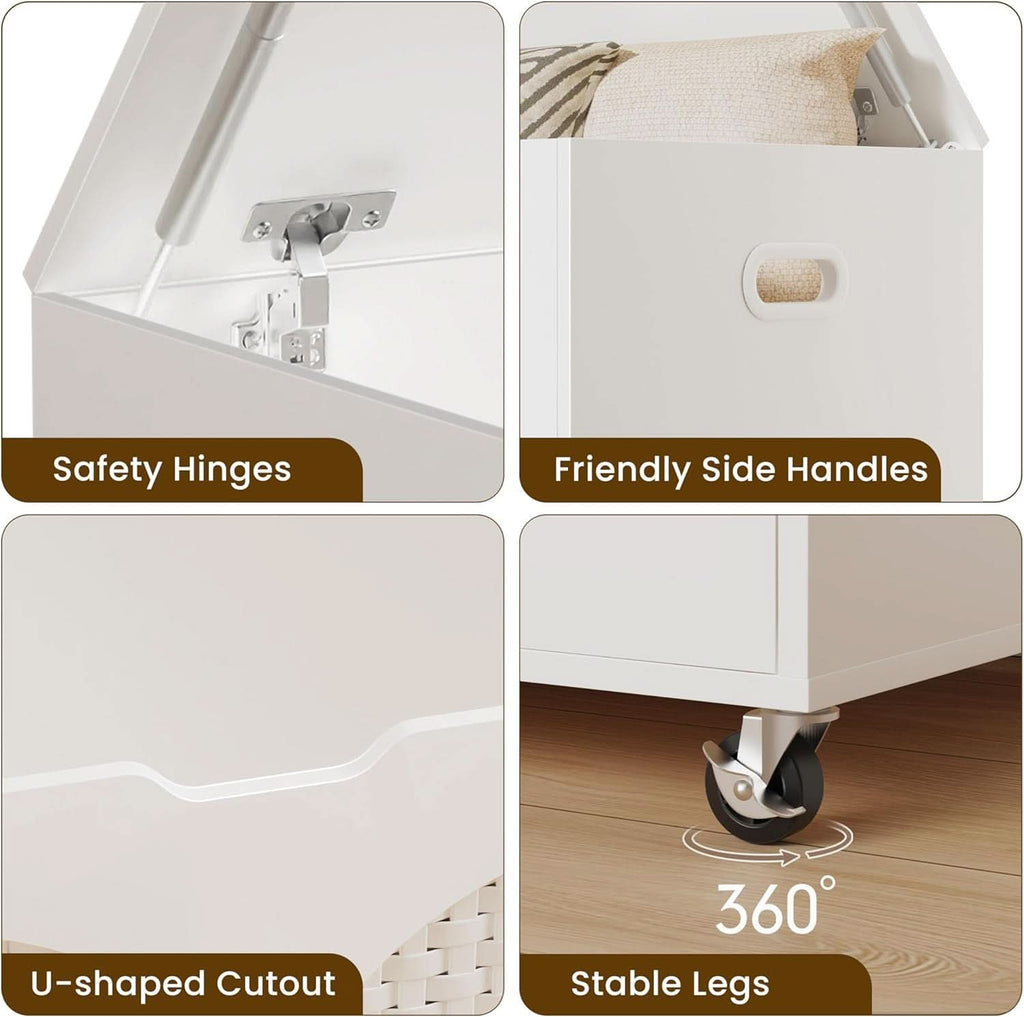 White Wooden Storage Bench On Wheels