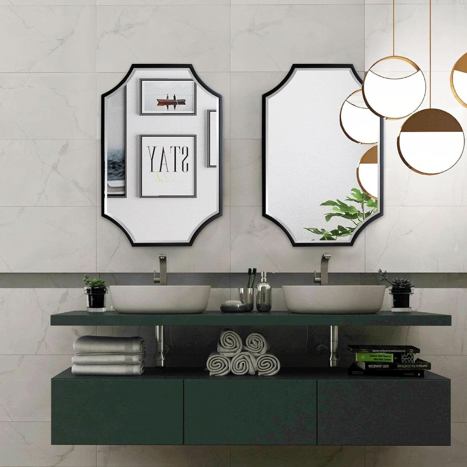 30x40 Black Bathroom Mirror With Gold Scalloped Frame