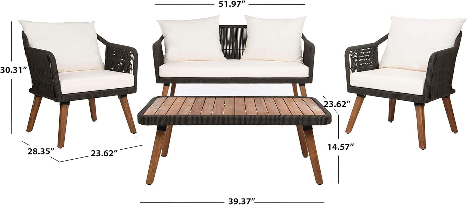 Outdoor Patio 4 Piece Eucalyptus Rope Furniture Set